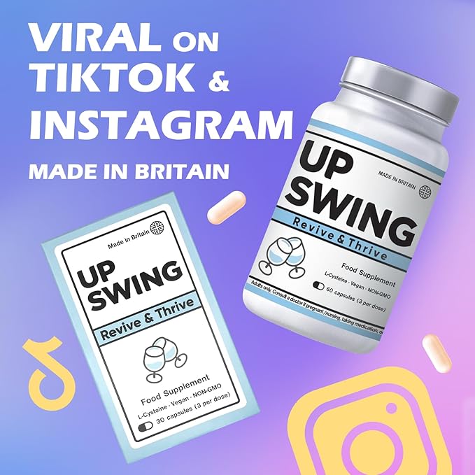 Upswing Pre &amp Post Drinking Supplement Liver Support for Better Mornings Party Recovery &amp Prevention with L-Cysteine HCL Vitamin Bs Vitamin C- 60 Power Pack