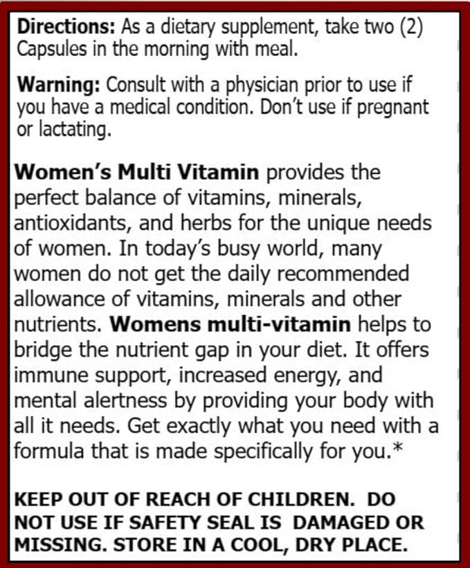 MiracleMulti Multivitamin for Women - Female Support Formula Immune Support Minerals Biotin Antioxidants &amp Superfoods Blend – 60 Capsules