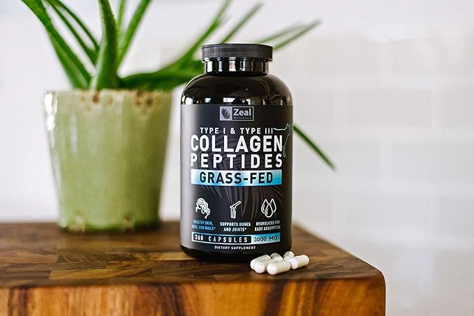 Collagen Peptides Capsules 360 Count - Grass Fed Bovine Hydrolyzed Collagen Pills - Hair Skin &amp Nails Joint Support - Collagen Supplements for Women &amp Men