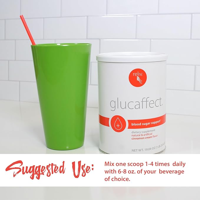 RELIV GlucAffect Support Powder - Omega 3 &amp LunaRich Blend for Balanced Dextrose Levels &amp Wellness Cinnamon Cream Flavor 19.04 oz