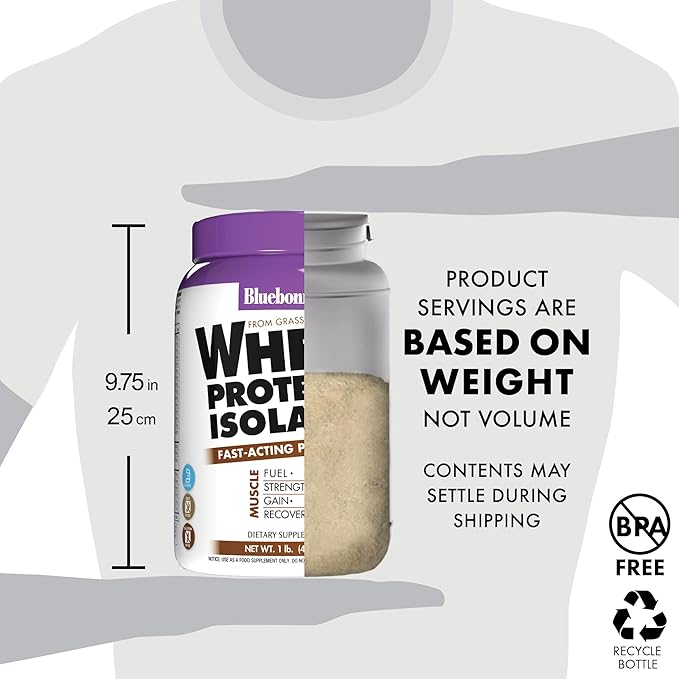 Bluebonnet Grass Fed Whey Protein Isolate 26 g Energy &amp Workout Recovery BCAA Amino Acids - Gluten-Free Non-GMO Soy-Free Chocolate Protein Powder for Women &amp Men - 28 Servings