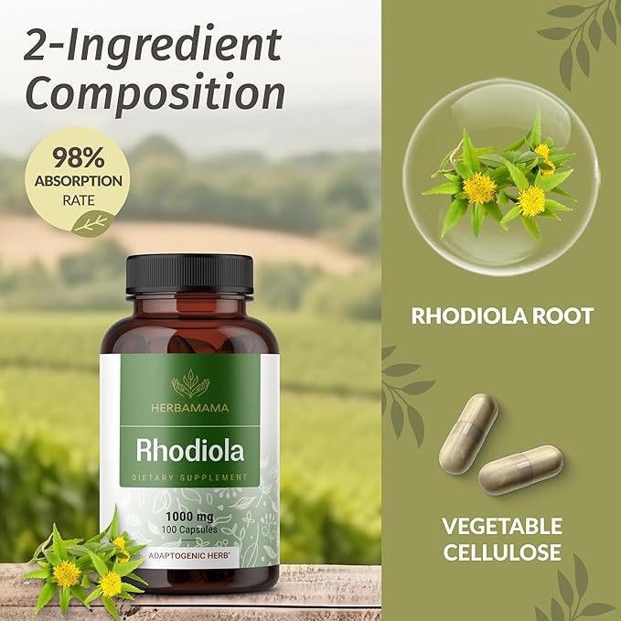 HERBAMAMA Ashwagandha and Rhodiola Kit - Bundle of 2000mg Ashwagandha Root &amp 1000mg Rhodiola Rosea Capsules - Vegan Non-GMO Gelatin-Free - 2 Pack