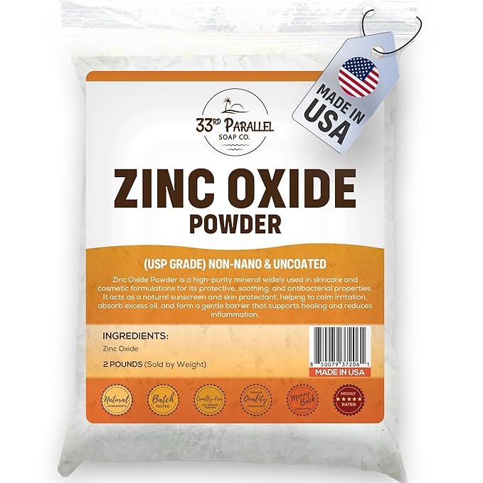 Zinc Oxide Powder USP Grade (2 LBS / 32 OZ) Zinc Dust | Non-Nano &amp Uncoated | Natural UV Protection Soothes Irritation Anti-Bacterial Mineral for Sunscreen Creams Balms &amp DIY Skincare | 2