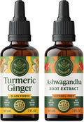 HERBAMAMA Herbal Liquid Drops Kit - Bundle of Turmeric Ginger Extract and Ashwagandha Root Tincture 2 fl oz - Vegan Non-GMO Sugar &amp Alcohol-Free - 2 Pack