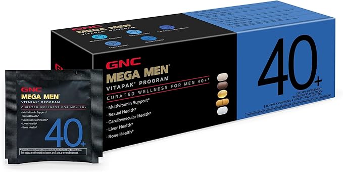 GNC Mega Men 40+ Vitapak 5-in-1 Multivitamin Pack Energy Production Men's Health Edible Dietary Supplement 30 Servings