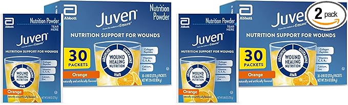 Juven Therapeutic Nutrition Drink Powder Including Collagen Peptides Amino Acids and HMB for Wound Healing Support Orange 30 Packets(Pack of 2)