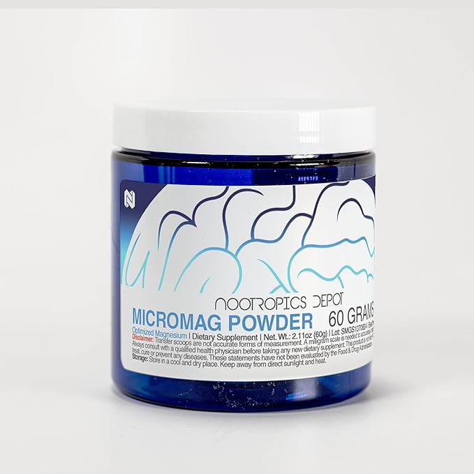 Nootropics Depot Optimized Magnesium Supplement | MicroMag Powder | 60 Grams | 200mg of Elemental Magnesium Per Serving | Supports Brain Health + Sleep Quality | Promotes Relaxation