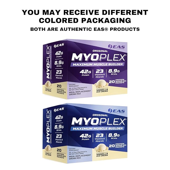 EAS Original Myoplex Maximum Muscle Builder | Meal Replacement Protein Drink Mix | Quality Protein Blend | 42g Protein | 20 Individual Packets (Strawberry Milkshake)