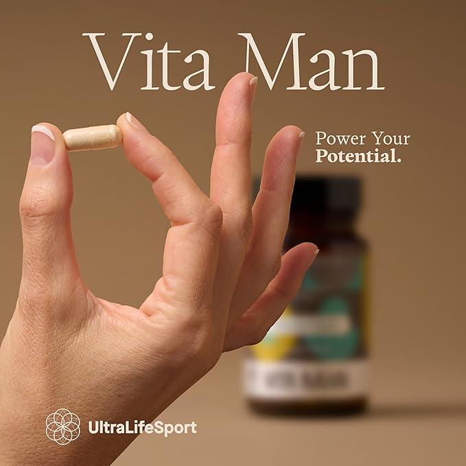 Ultra Life Sport - VITA Man Premium Men's Multivitamin - 30 Capsule Daily Vitamins for Men with Vitamin E K2 MK-7 and B Vitamins for Maximum Absorption - 100% Vegan Organic Non-GMO Gluten Free