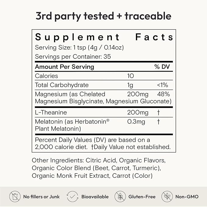 Moon Juice Sleepy Magnesi-Om - Magnesium Sleep Supplement Powder with L-Theanine &amp Plant-Based Low Dose Melatonin Sugar-Free Bedtime Drink Mix for Deep Sleep w/o Grogginess Cherry 35 Servings