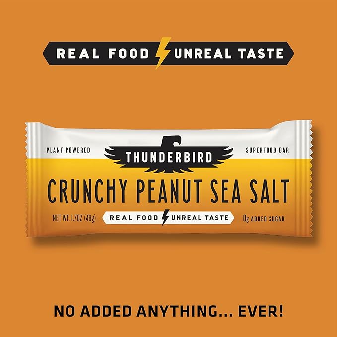Thunderbird Bars Energy Snack Gluten-Free with Protein Healthy Real Food Vegan Non-GMO No Added Sugar (12 Count 1.7 oz. Bars) (Crunchy Peanut Butter)