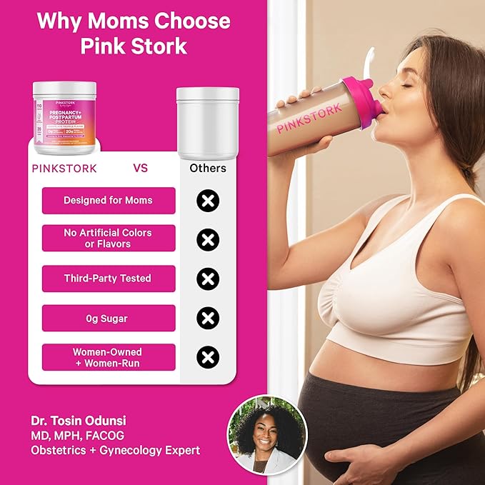 Pink Stork Pregnancy &amp Postpartum Protein Powder for Women 20g Whey &amp Collagen Prenatal &amp Breastfeeding Protein Shake Mix for Energy Recovery &amp Hydration Chocolate 15 Servings