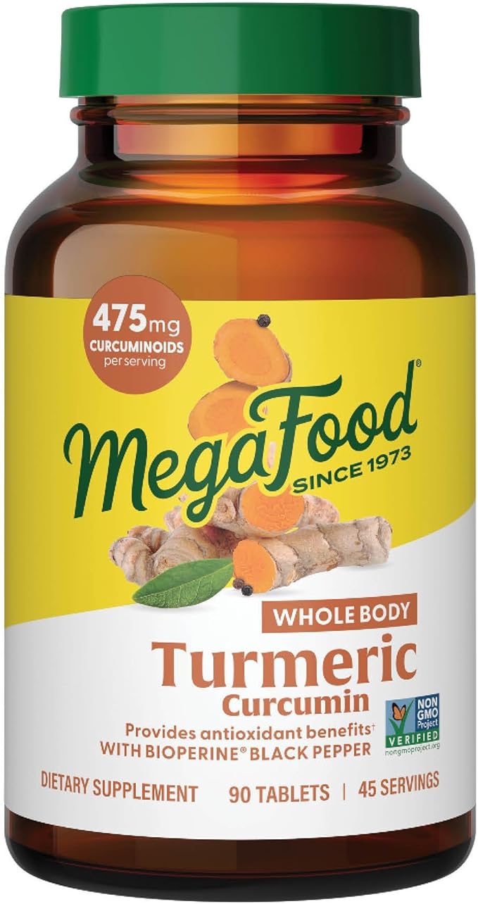 MegaFood Whole Body Turmeric Curcumin Supplement - Turmeric Supplement with Black Pepper &amp Vitamin C - 475 mg Curcuminoids Per Serving - Antioxidant &amp Immune Support - Vegan - 90 Tablets 45 S