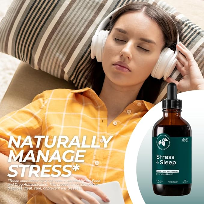 Mountain Meadow Herbs Stress &amp Sleep | Liquid Herbal Supplement for Calm Mind &amp Body | 4 oz