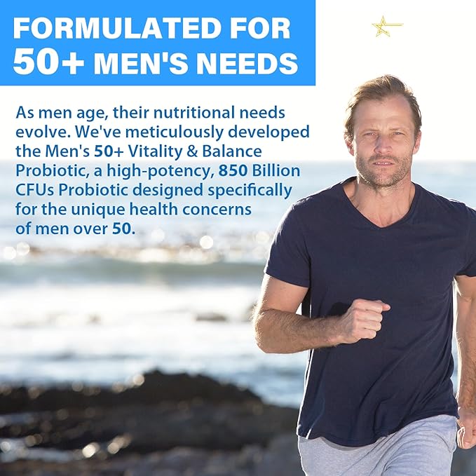 Probiotics for Men Advanced 50+ Mens Probiotic Comprehensive Gut &amp Energy Support with 850 Billion CFU 1800mg Prebiotics Fiber – Tailored Wellness mens probiotics for gut health over 50 180Cap