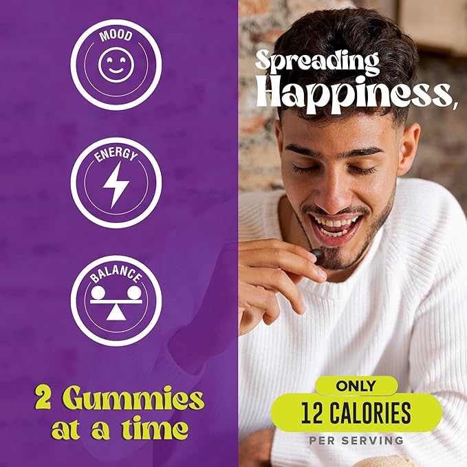 Happy Drops – Daily Superfood Gummies for Mood Support Focus and Energy – Sugar-Free Vegan Blueberry Flavor – 90 Gummies for Adults – Daily Support for Mood Focus and Natural Energy