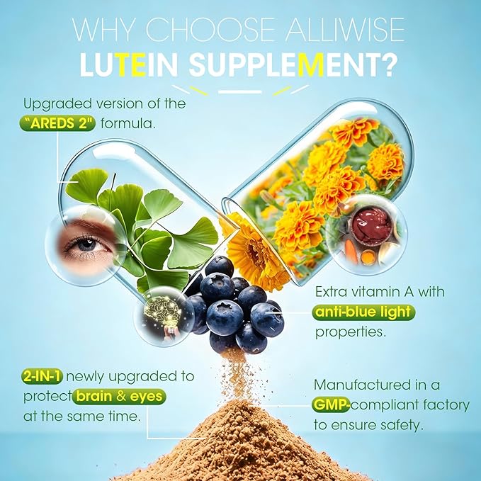 Eye + Brain Supplements for Memory and Focus Lutein 40mg Zeaxanthin Astaxanthin Bilberry Lion’s Mane Bacopa Monnieri Ginkgo Biloba 14 in 1 Eye Vitamins for Adults &amp Seniors 120 Capsules