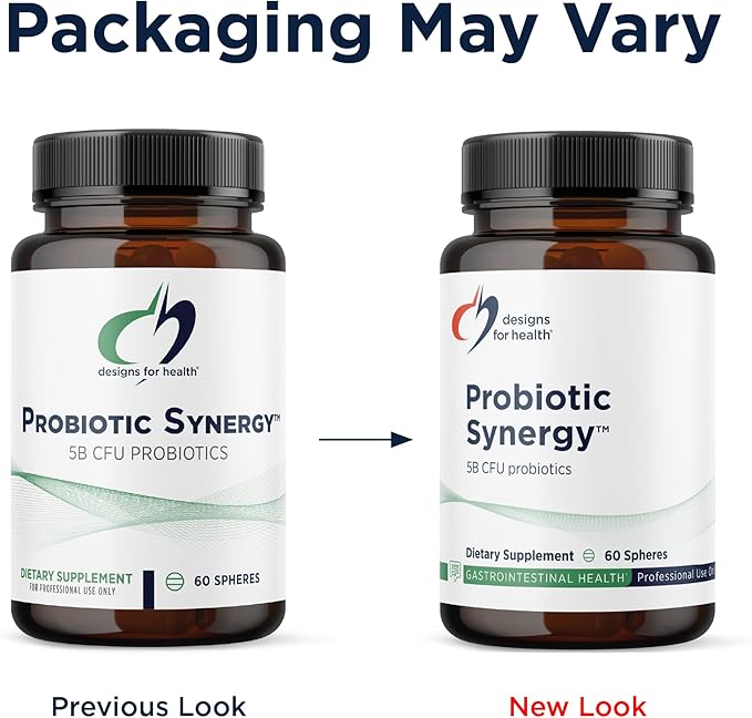 Designs for Health Probiotic Synergy Spheres - Patented Controlled Release Probiotic Spheres - Supplement for Adults with Bifidobacterium Longum + L Acidophilus (60 Spheres)