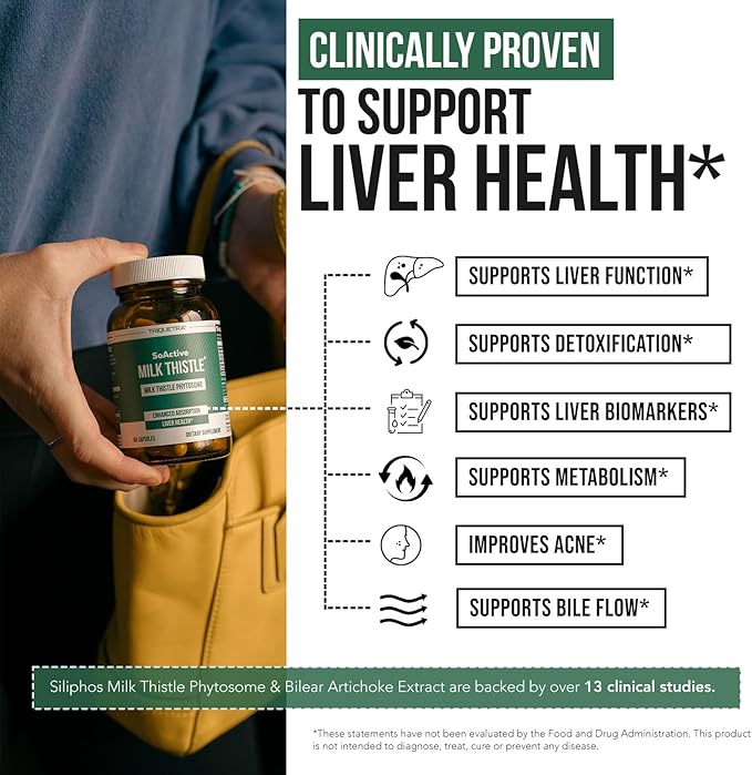SoActive® Milk Thistle: 10X More Effective Milk Thistle Phytosome Optimized for Essential Bioactive Silybin A &amp B Plus Bilear® Artichoke Extract &amp Bile Enhancer - Liver Support | 60 Servings
