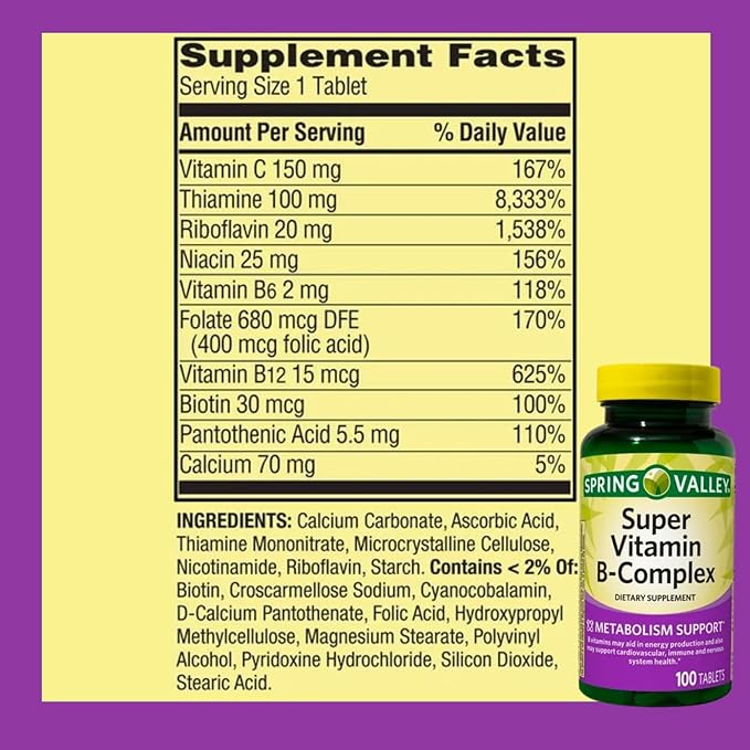 Pack of 1 SV Super Vitamin B-Complex Tablets Dietary Supplement Value Size 100 Count (Over 3 Months Supply)+ Exclusive nnh e-Book Vitamin Guide Included