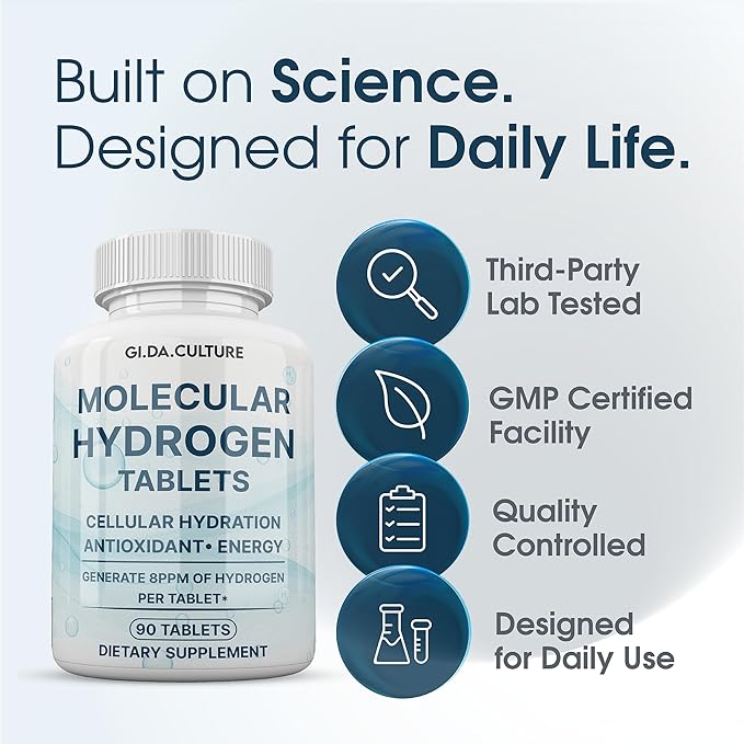 Molecular Hydrogen Water Tablets (8 ppm) | Magnesium Malic &amp L-Tartaric Acid | Hydration &amp Antioxidant Supplement | Energy Support (90 Count (Pack of 1))