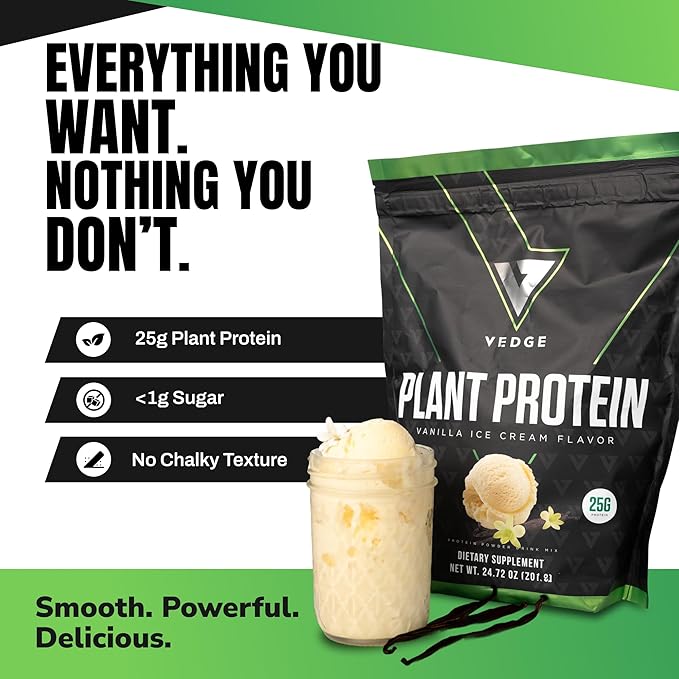 VEDGE Vegan Protein Powder - Plant Protein Powder with Pea Pumpkin &amp Sunflower - USDA Organic Amino Acids Dairy Free Gluten Free Soy Free Keto Non GMO Smooth Texture - Vanilla - 20 Serving