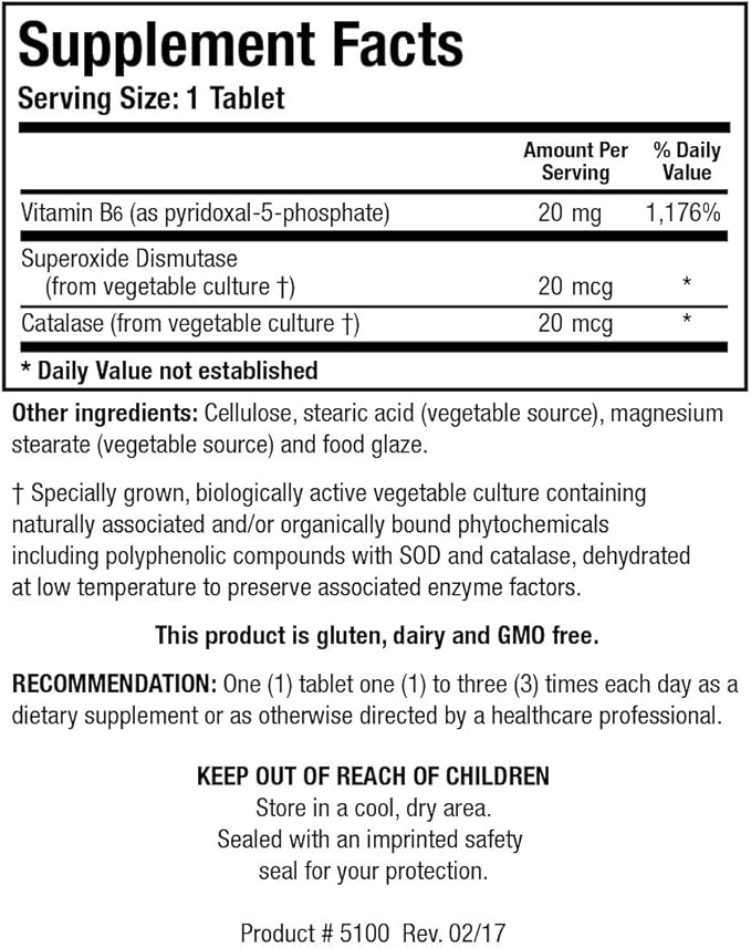 Biotics Research B6 Phosphate Biologically Active Form of Vitamin B6 (pyridoxal-5-phosphate) Supports Immune Function Metabolism Cardiovascular Health 100 Tablets