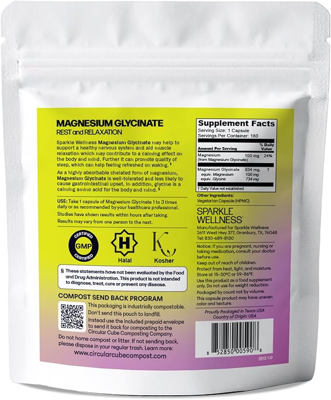 Sparkle Wellness Magnesium Glycinate (Capsules) [180-serves]