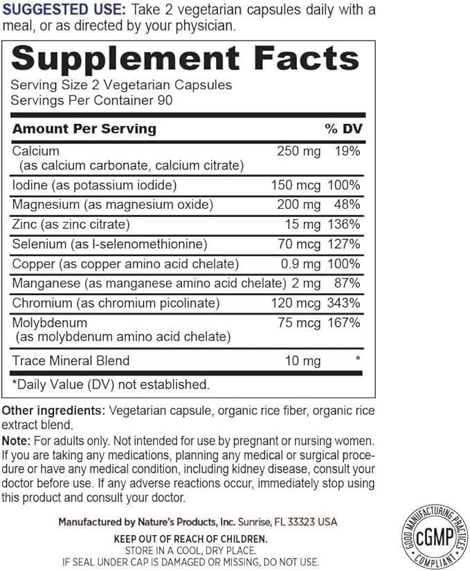 Mineral Supplement - with Magnesium Zinc and Iodine - 180 Capsules