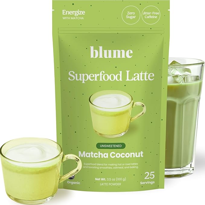 Blume Superfoods Latte - Matcha Powder with Coconut Natural Caffeine L-Theanine All Day Energy &amp Focus Sugar-Free Moringa Vegan Organic Matcha Latte from Shizuoka Japan Green Tea - 25 Serv