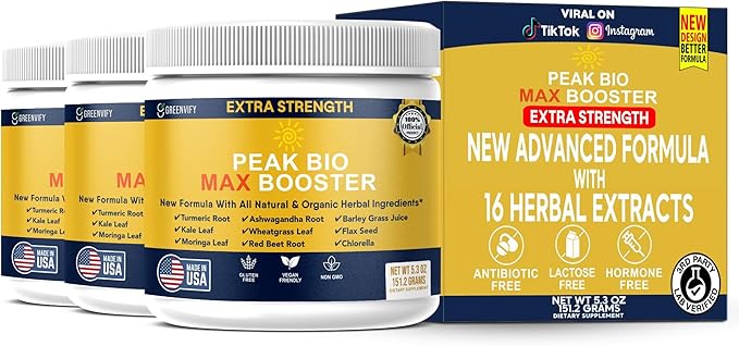 Peak Bio Max Booster Extra Strength Natural Organic Supplement with Turmeric Ashwagandha Moringa 28 Servings 5.3 oz Powder (3)