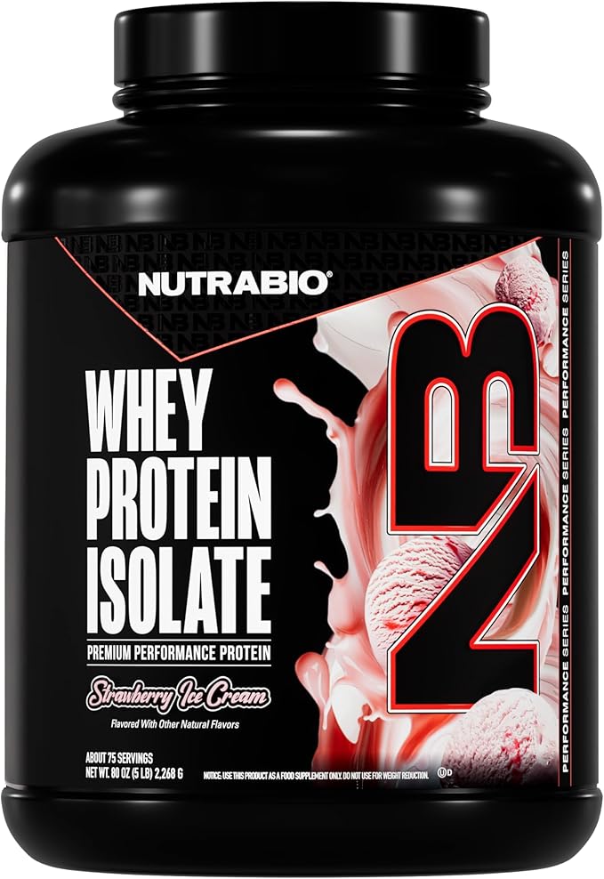NutraBio 100% Whey Protein Isolate Powder 25g with Complete Amino Acid Profile Soy and Gluten Free Low Carb and Low Calorie Strawberry Ice Cream 5 Lbs