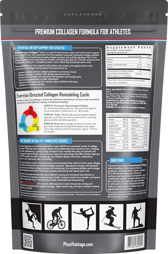 PhysiVantage Supercharged Collagen Peptides Powder - Unflavored &amp Organic Greens Powder