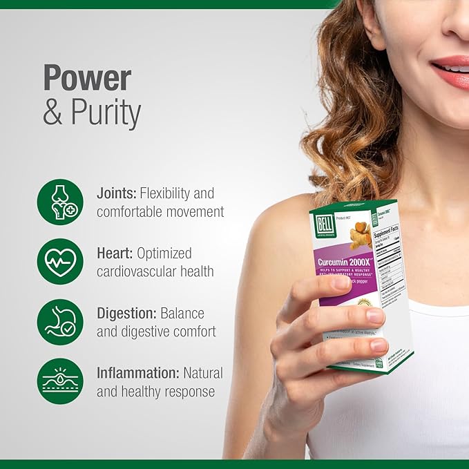 Bell Curcumin Supplements Curcumin 2000X® - Unique Blend with Turmeric Black Pepper Vitamin E Hawthorn- Help Support Digestion Inflammation Cardiovascular Health &amp Peripheral -90 Units