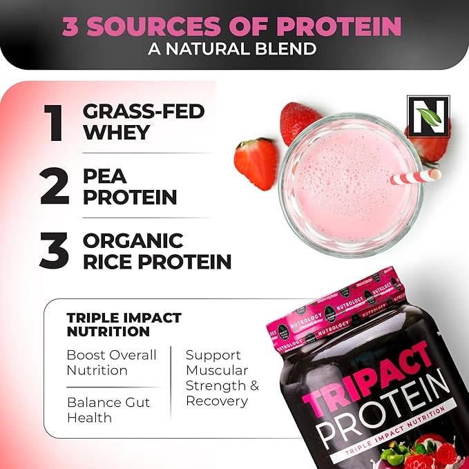 Nutrology TRIPACT Protein Powder 7-in-1 Meal Replacement Shake Superberry (40 Servings) Beet Natural O2 Pre Workout Powder Passion Fruit Flavor (30 Servings)