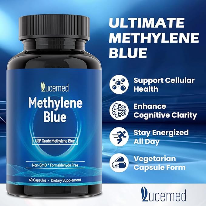 Methylene Blue Capsules 99.99% Purity USP Pharmaceutical Grade Methylene Blue for Humans Added Vitamin C Easter &amp Cocoa Powder 60 Capsules