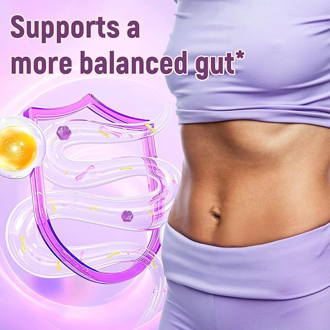10G Fiber Gummies with 30 Billion CFU Probiotics Grape Flavor Bloating Support Fiber Supplement with Vitamin C ACV Inulin Sugar Free 180 Count
