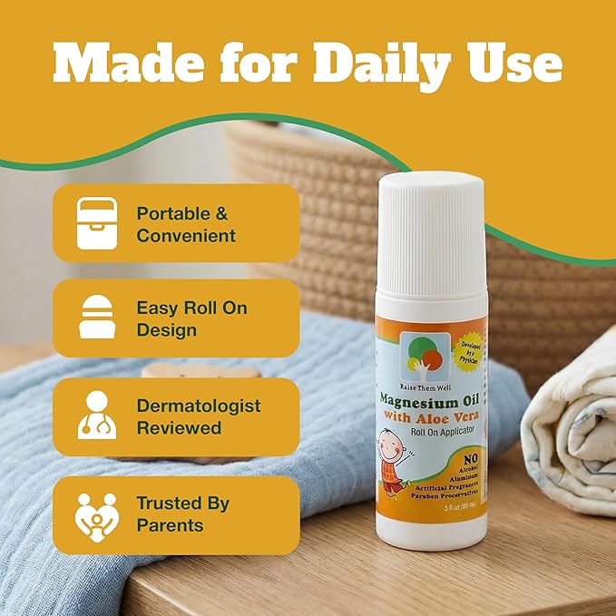Magnesium Oil Roll-On for Kids with Aloe Vera for Muscle Relaxation &amp Joint Relief Fast-Absorbing Topical Soothing Formula for Sore Muscles Tension &amp Cramps Natural Calm Support 3 fl oz