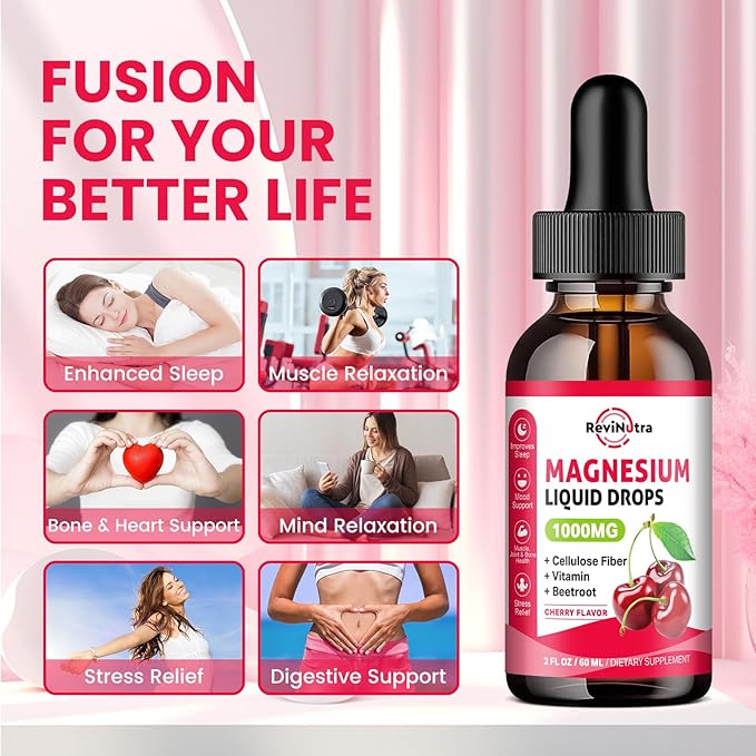 (2 Pack) Magnesium Glycinate Liquid Drop for Sleep Nerve Energy Muscle Sugar-Free Pineapple &amp Cherry Flavor