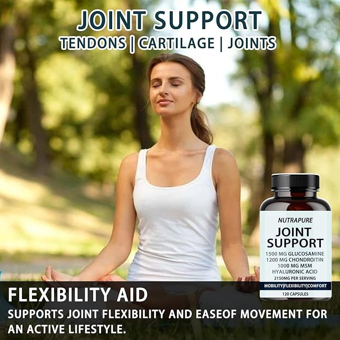 Nutrapure Joint Support - Glucosamine Chondroitin MSM Hyaluronic Acid &amp Bamboo Extract Maintaining Joint Health - 120 Capsules