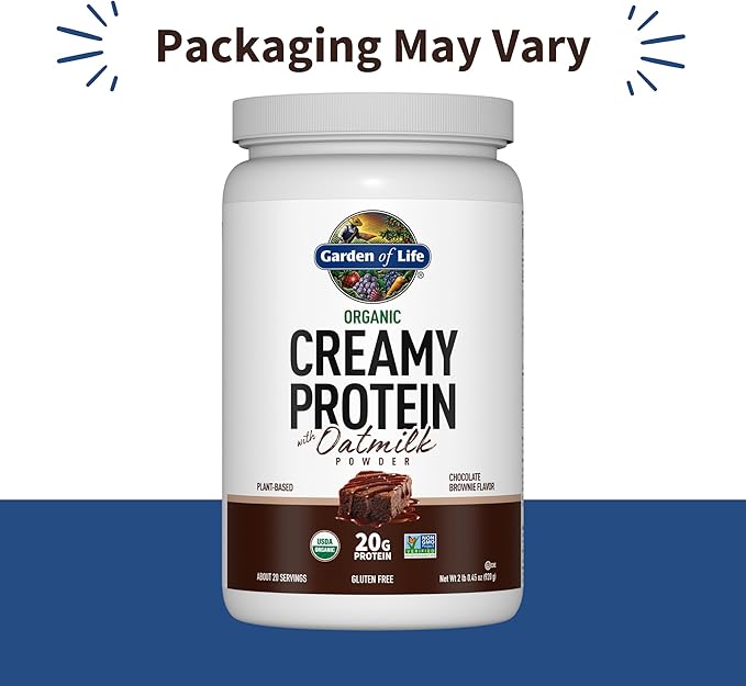Garden of Life Creamy Plant Protein + Oat Milk Powder + Chocolate Flavor Vegan Protein Powder – Plant Based Prebiotics &amp Probiotics Gluten-Free Non-GMO Chocolate Brownie Flavor 2 LBS