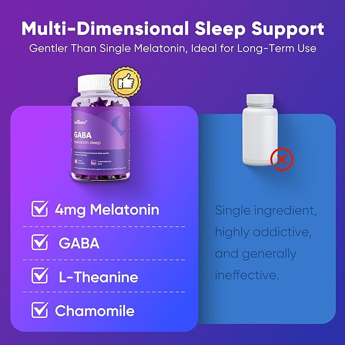 GABA Sleep Gummies | Natural Mood Support &amp Restful Sleep | 60 Gummies | Sugar-Free Calorie-Free | Non-Habit Forming (3PCS)