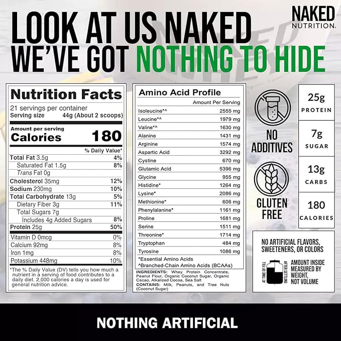 NAKED Whey Chocolate Peanut Butter Protein Powder (21 Servings) + Collagen Peptides Protein Powder 20oz (60 Servings) – Grass-Fed Non-GMO Gluten Free Soy Free