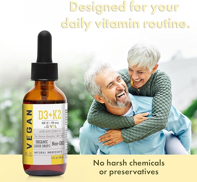 D3 + K2 Liquid Drops with MK-4 &amp MK-7 –Non-GMO Gluten-Free Sugar-Free Easy Absorption Liquid Spray for Kids &amp Adults - 2 Fl Oz/60 ml 240 Day Supply