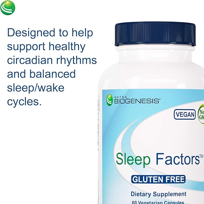 Nutra Biogenesis Sleep Factors - Sleep Aid Supplement for Adults with Melatonin Magnesium Valerian Root GABA &amp L-Theanine Sleeping &amp Rest Support - 60 Veggie Capsules