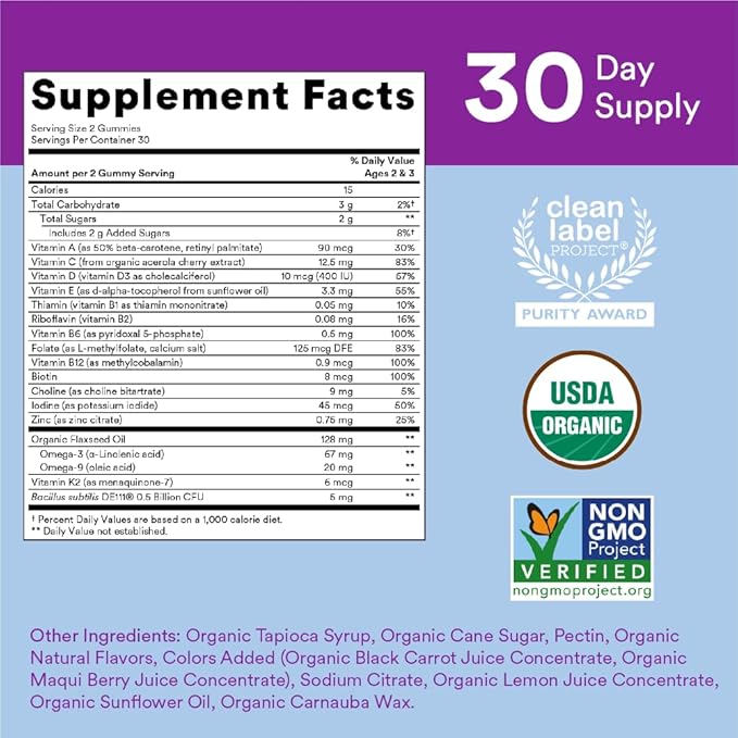 SmartyPants Organic Toddler Multivitamin Gummies: Probiotics &amp Kids Probiotic Immunity Gummies: Prebiotics &amp Probiotics for Digestive Health and Immune Support Supplement