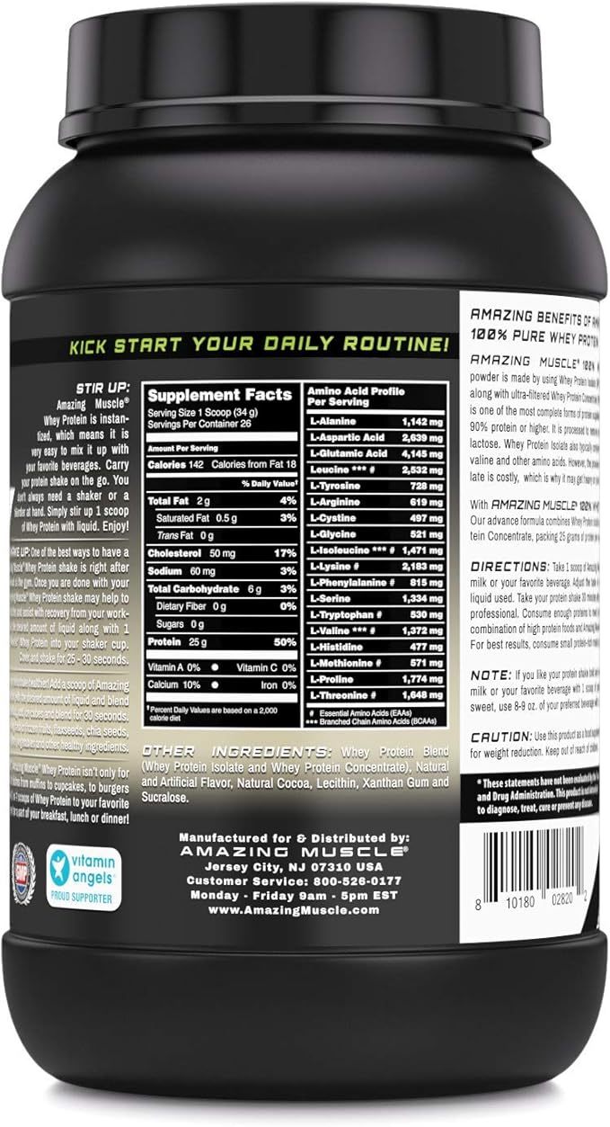 Amazing Muscle Whey Protein Isolate &amp Concentrate Powder | 25 G Protein per Serving | Non-GMO | Gluten-Free (2 LB Cookies &amp Cream)