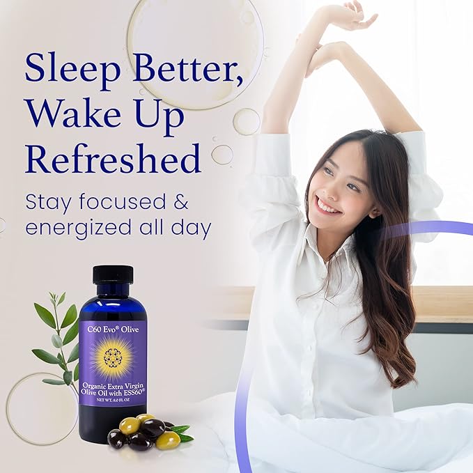 Pure Carbon 60 ESS60 in All-Natural Extra Virgin Olive Oil All-in-One Sleep Supplement Antioxidants Supplement and Energy Supplement for Overall Wellness Flexibility Youthful Glow 8 oz