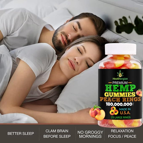 3PACK Hemp Gummies Hemp Oil Fresh Peach Rings Hemp Gummy Candy-for Sleep Calm Peace and Chill-Natural Edibles Party-Made in USA