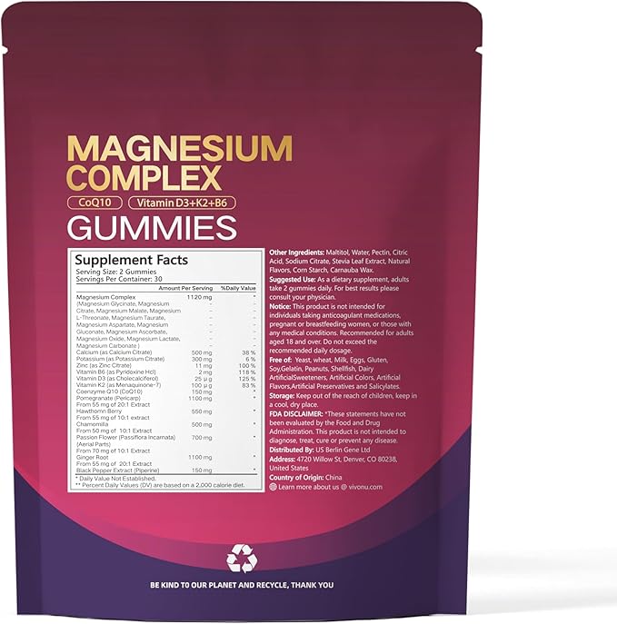 24-in-1 Magnesium Gummies 6183mg Magnesium Complex for Women and Men &amp Kids with Magnesiums Glycinate Citrate Malate Vitamin D3 K2 CoQ10 Zinc Potassium Sleep Heart Support Strawberry 2 Ba
